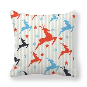 Christmas deer peach skin pillowcase with snowflakes and stripes on a white background