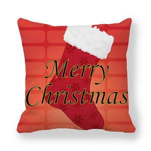 Housse de coussin Noël en peau de pêche avec chaussette rouge et texte festif