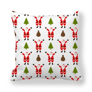 Christmas pillowcase with Santa Claus and tree patterns on white peach skin velvet