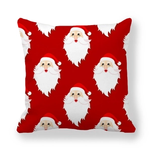 Detailed view of red Christmas pillowcase with Santa Claus pattern on soft peach skin fabric