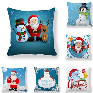 Fodera per Cuscino Natalizia con Stampa Babbo Natale e Pupazzo di Neve in Pelle di Pesca Quadrata Decorativa per Casa