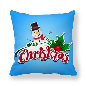 Federa per cuscino blu in pelle di pesca con pupazzo di neve e testo Merry Christmas