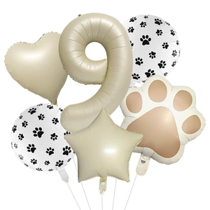 Ensemble de ballons empreintes de pattes crème avec chiffre 9 pour fête d'anniversaire animaux