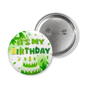 Birthday tinplate badges with It's My Birthday text and cake design for party props