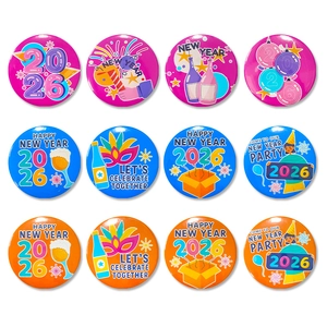 Happy New Year 2026 Tinplate Round Badge Pin For Party Decoration Celebration Event Souvenir Festive Breastpin Supplies