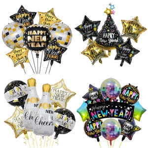 Happy New Year Balloon Decorations Aluminum Foil Champagne Bottle Star Disco Ball Balloons For Eve Party Celebration Home Decor