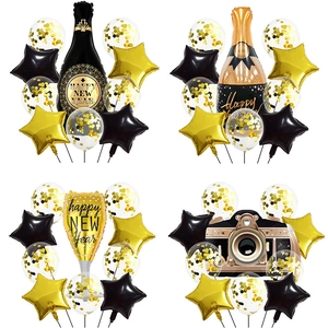 Ballons Bonne Année Film Aluminium Latex Confetti Étoile Champagne Verre À Vin Caméra Décoration Fête