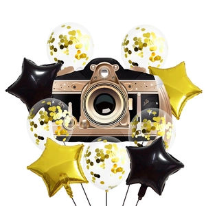 Kit de ballons de fête avec caméra vintage, étoiles dorées et ballons à paillettes