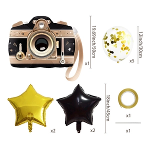 Kit de ballons thème appareil photo rétro avec ballons confettis dorés et étoiles