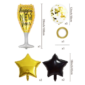 Ballon géant en verre de vin doré avec paillettes et étoiles pour le Nouvel An