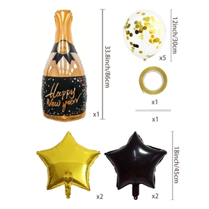 Kit ballons de Nouvel An avec bouteille de champagne et étoiles dorées