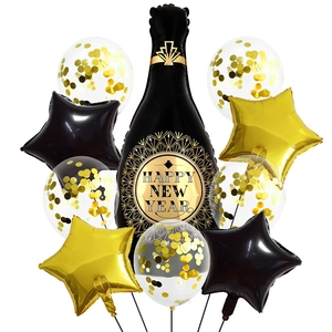 Kit ballons Nouvel An avec bouteille de champagne et étoiles pour fête décoration