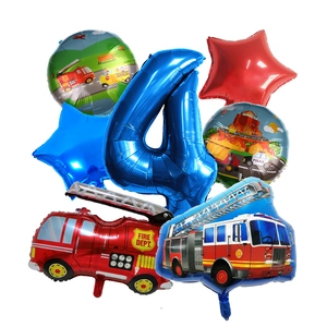 7pcs fire truck and city traffic themed aluminum foil balloon set for 4th birthday party