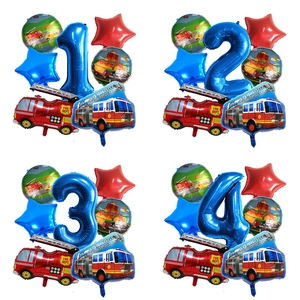 Fire Truck Transportation Theme Balloons Aluminum Foil Kids Birthday Party Decorative Supplies