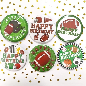 Set de seis insignias de 58mm con temática de fútbol americano para fiestas de cumpleaños