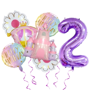 Kit de ballons château de princesse et carrosse avec chiffre 2 pour décor d'anniversaire