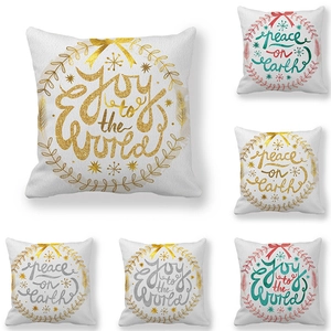 Christmas Cushion Cover Peach Skin Velvet Joy To The World Peace On Earth Festive Holiday Sofa Decor Square Pillowcase