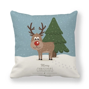 Detailed Christmas reindeer and star pattern on soft peach skin pillowcase cover