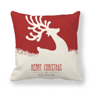 Christmas reindeer and snowflake print red peach skin velvet decorative pillowcase