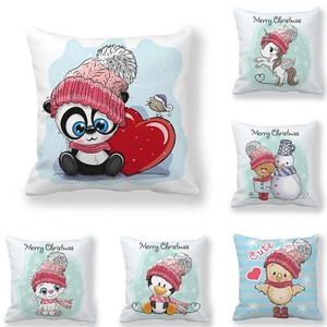 Weihnachten Cartoon Tiere Kissenbezug Pfirsichhaut Stoff Kissenhülle Frohe Weihnachten Panda Einhorn Katze Schneemann Muster Deko Kissenhülle