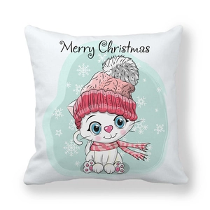 Kissenbezug mit Katzenmotiv und Weihnachtsmütze aus weichem Pfirsichhaut-Stoff