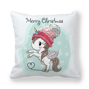 Weihnachtlicher Kissenbezug mit Einhorn-Motiv, Schneeflocken und Merry Christmas Text