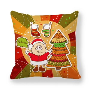 Detailed close-up of Christmas pillowcase featuring a cartoon Santa and festive patterns