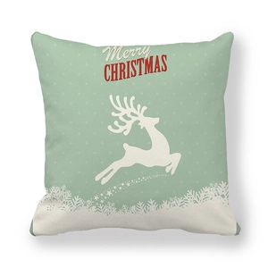 Mint green Christmas reindeer throw pillow cover with Merry Christmas text and white dots