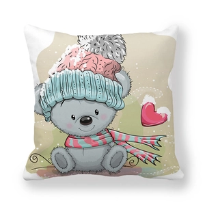 Détail de l'illustration de l'ours de Noël sur la taie d'oreiller en peau de pêche