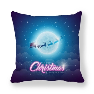 Detail of Christmas pillowcase with Santa sleigh silhouette and starry moonlit sky