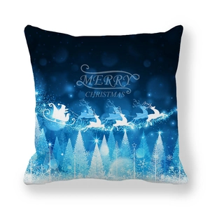 Detailed Christmas pillow case with Santa sleigh and reindeer in a snowy forest scenery