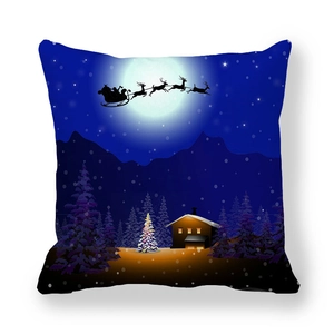 Detail of starry Christmas deer print on peach skin fabric square pillowcase