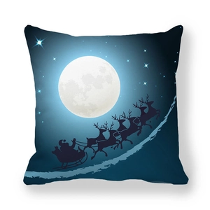Macro detail of Starry Christmas Deer peach skin pillowcase with Santa sleigh print