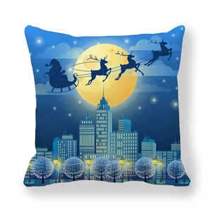 Detail of Christmas reindeer sleigh over city night on peach skin pillowcase