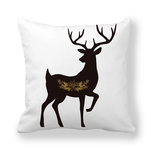 Christmas deer silhouette peach skin pillowcase with golden leaf pattern on white