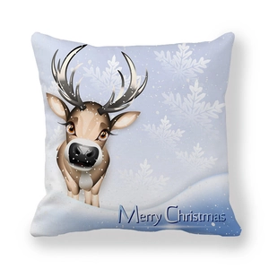 Detailed view of the Christmas deer print and Merry Christmas text on peach skin pillowcase