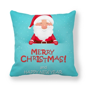 Light blue peach skin Christmas pillowcase featuring a cartoon Santa and festive text