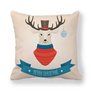Detail view of peach skin fabric pillowcase featuring a festive cartoon reindeer print