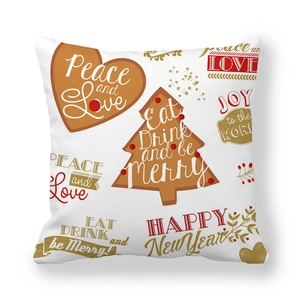 Close-up of peach skin pillowcase with festive Christmas trees and holiday lettering