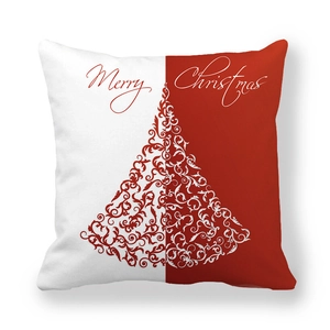 Red and white Merry Christmas throw pillow cover with artistic vine tree design