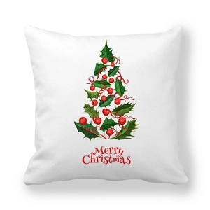 Christmas peach skin pillowcase with red holiday tree illustration and Merry Christmas text