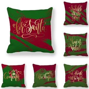 Housse De Coussin De Noël Impression Lettres Dorées Peau De Pêche Décorative Maison Fête Carré