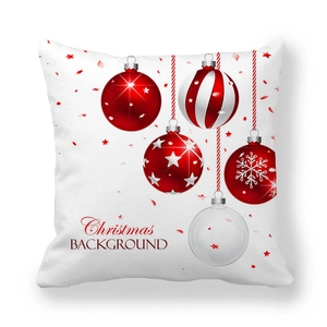 Detailed view of Christmas pillowcase with festive red ornaments and snowflake patterns