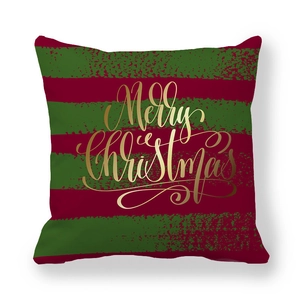 Housse de coussin de Noël à rayures rouges et vertes avec texte doré Merry Christmas
