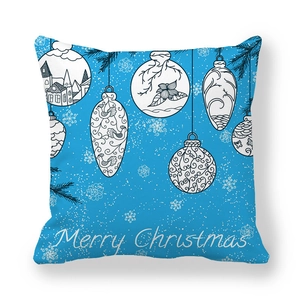 Sky blue Christmas peach skin pillow cover with snowflake patterns and Merry Christmas text