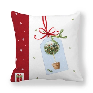 Detailed view of Christmas pillowcase featuring festive wreath and red berry illustration