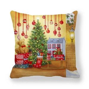 Housse de coussin en peau de pêche avec sapin de Noël et casse-noisette aquarelle