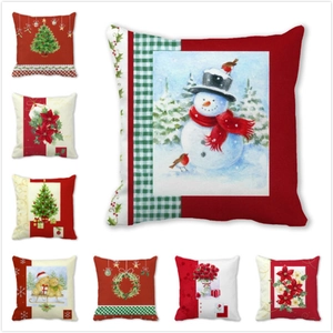 Red Christmas wreath and cartoon snowman peach skin pillowcase covers set of 8