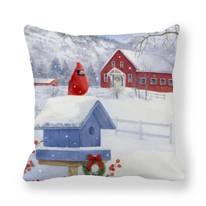 Christmas Peach Skin Velvet Pillowcase featuring a watercolor winter cardinal scene