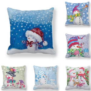 Christmas Snowman Pillow Covers Peach Skin Velvet Watercolor Winter Holiday Home Decor Square Cushion Cases